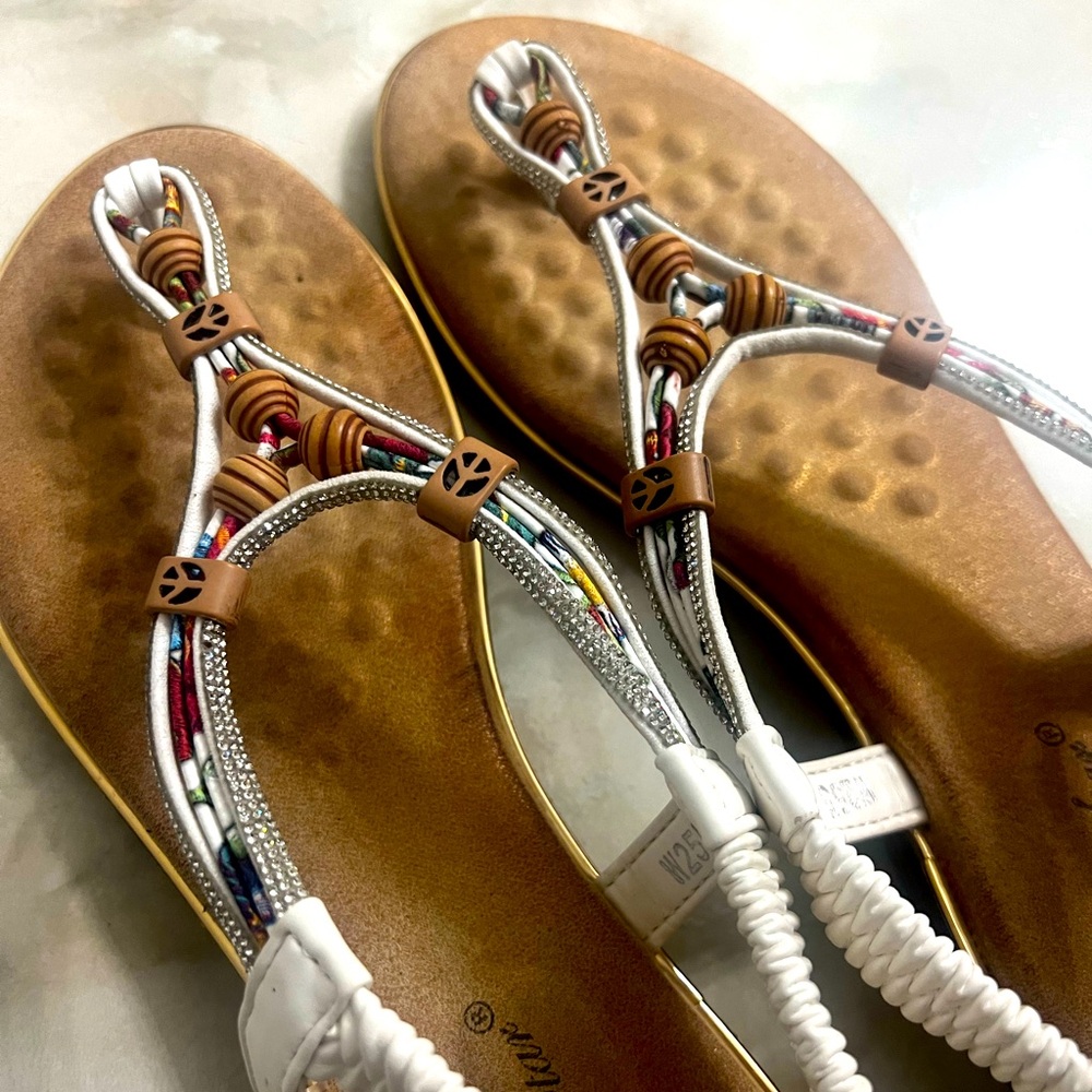 Beautiful European tan and white sandals